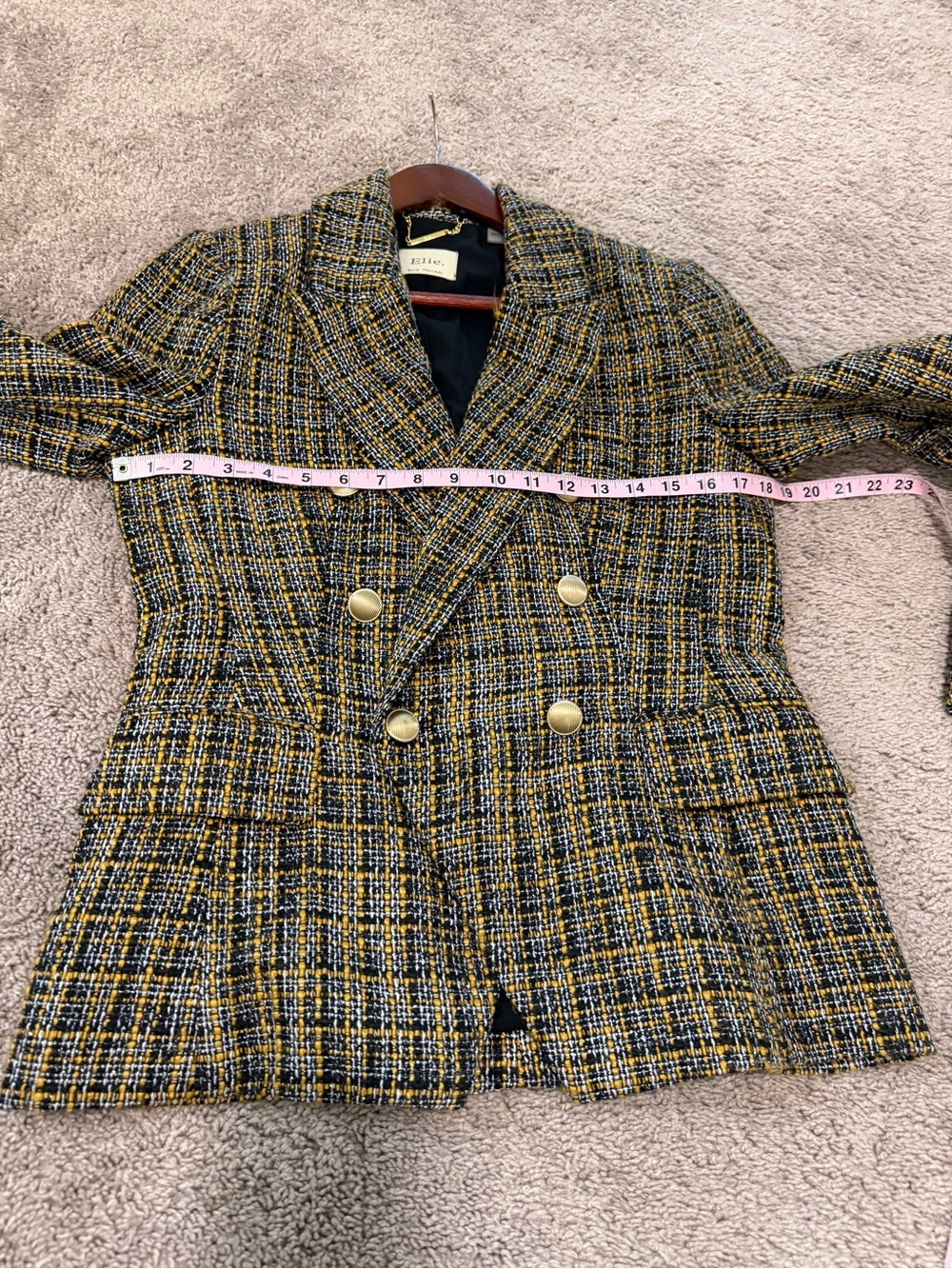 Elie Tahari Black, White & Mustard Tweed Jacket - Picture 9 of 11